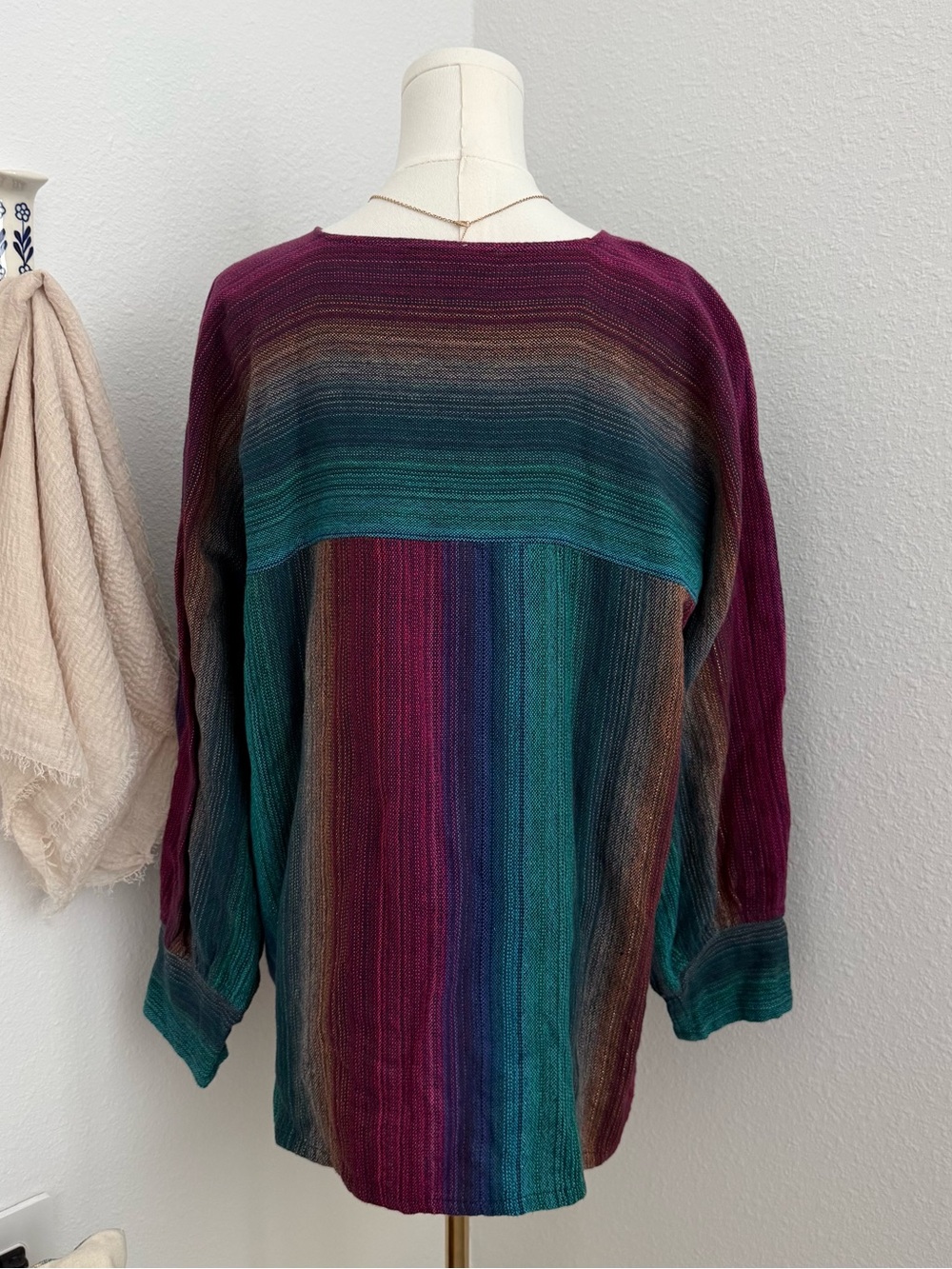 Greentree Weaving Rainbow Woven Tunic Top Large Boho Hippie Artisan Pockets - Picture 3 of 10